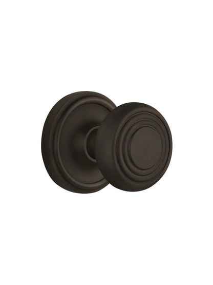 Classic Rosette Door Set with Streamline Deco Knobs in Oil-Rubbed Bronze.